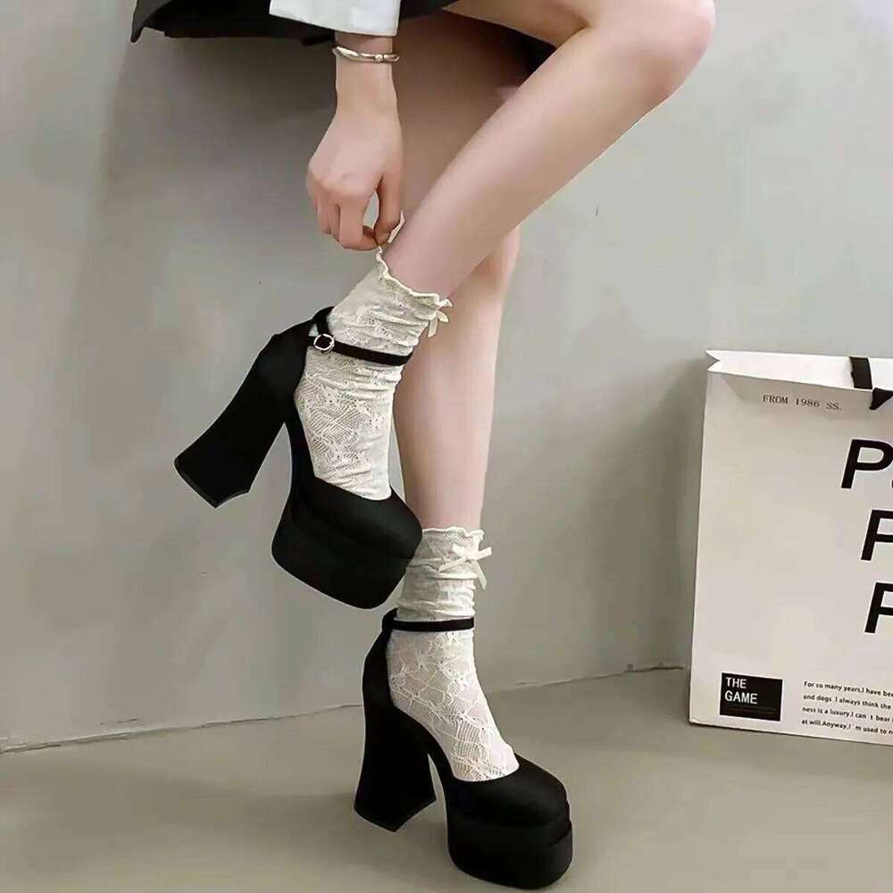2025 Women'S High Chunky Platform Closed Block Heels Square Toe Ankle Strap Dress Wedding Party Prom Pumps Shoes