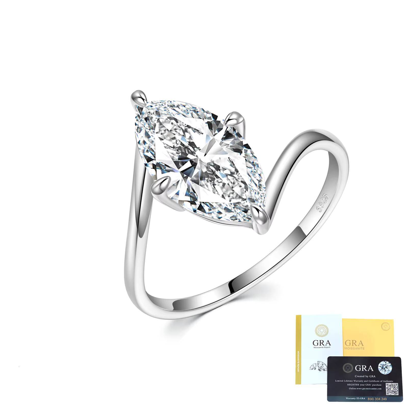 Fine 925 Sterling Silver 14K Gold Plated Marquise Cut 3 GRA Moissanite Engagement Jewelry Solitaire Diamond Modern Ring