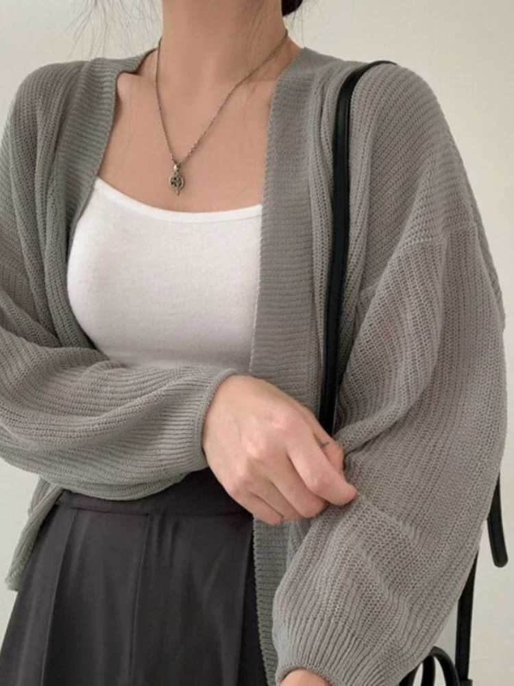 2026 Thin White Cardigan Women Summer Sunscreen Lace-up Knitwear Tops Lady Korean Style Casual Long Sleeve Sun Protected Top M260306