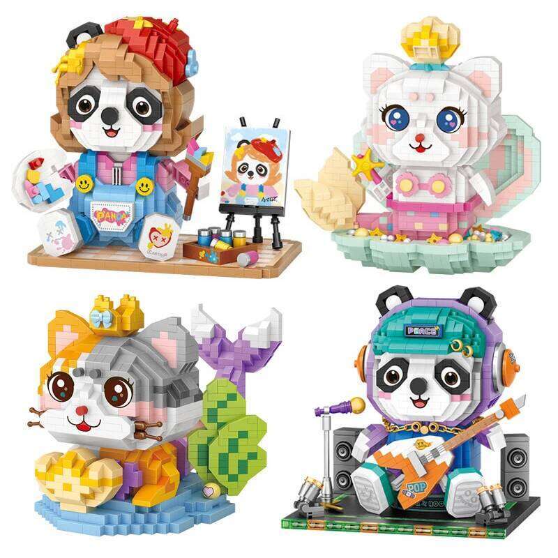 Mini Cartoon Doll Animal Model Micro Drill Assembled Cat Building Blocks Children's Educational Toy Gift Z260306
