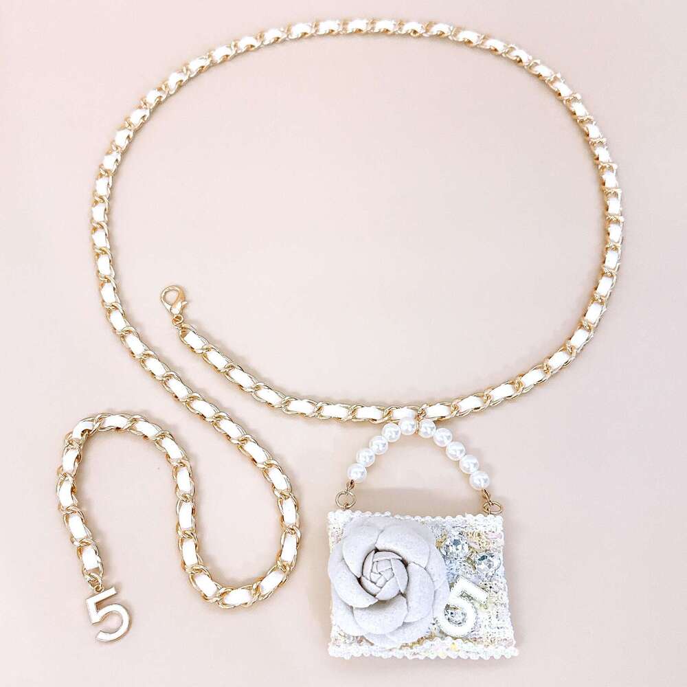 Elegant fashionable camellia-decorated small bag chain, cute and sweet clothing accessory for women, ins-style waist chain