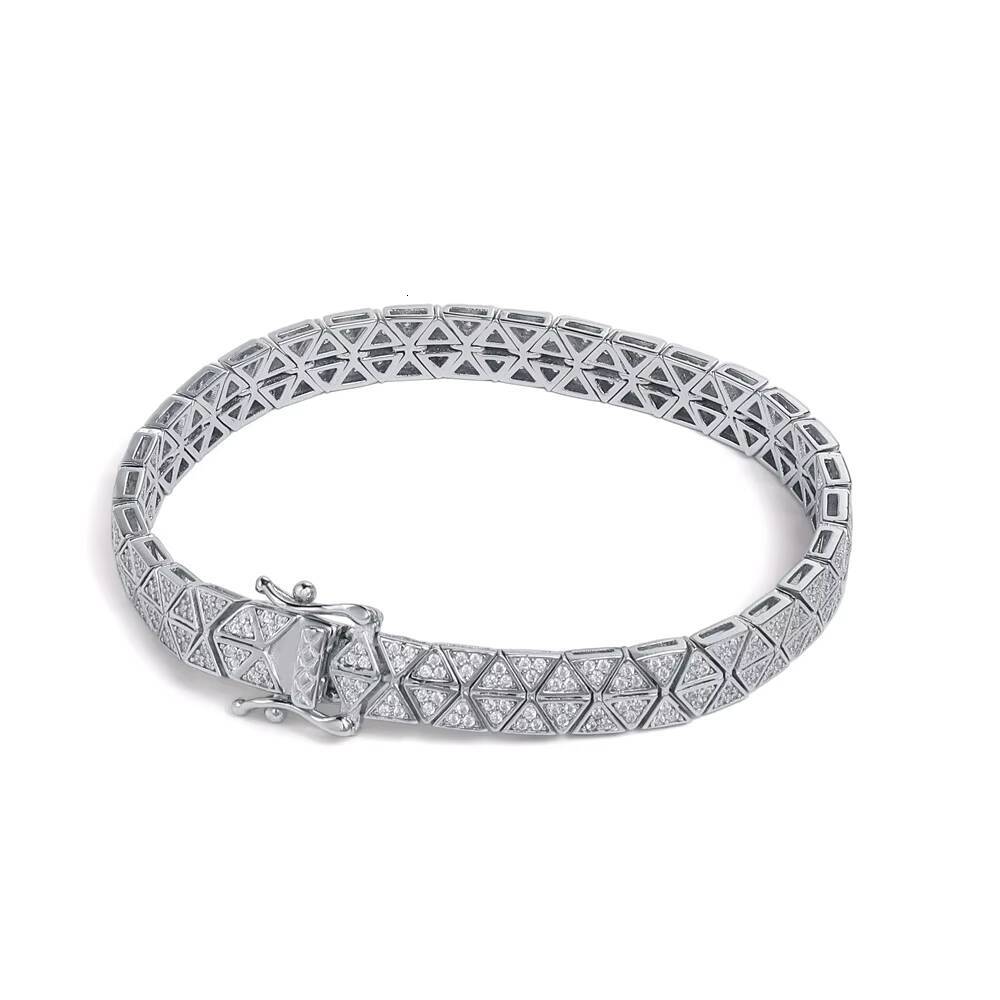 Hot-Selling 925 Silver Platinum Plated Hip-Hop Bracelet for Women Men Fine Temperament Triangle Geometric Moissanite GRA