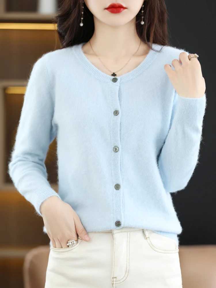 LHZSYY Women Cardigan Super Warm Pure Mink Cashmere Sweaters O-neck Loose Female Sweater Ladies Solid Color Knit Cardigans M260306