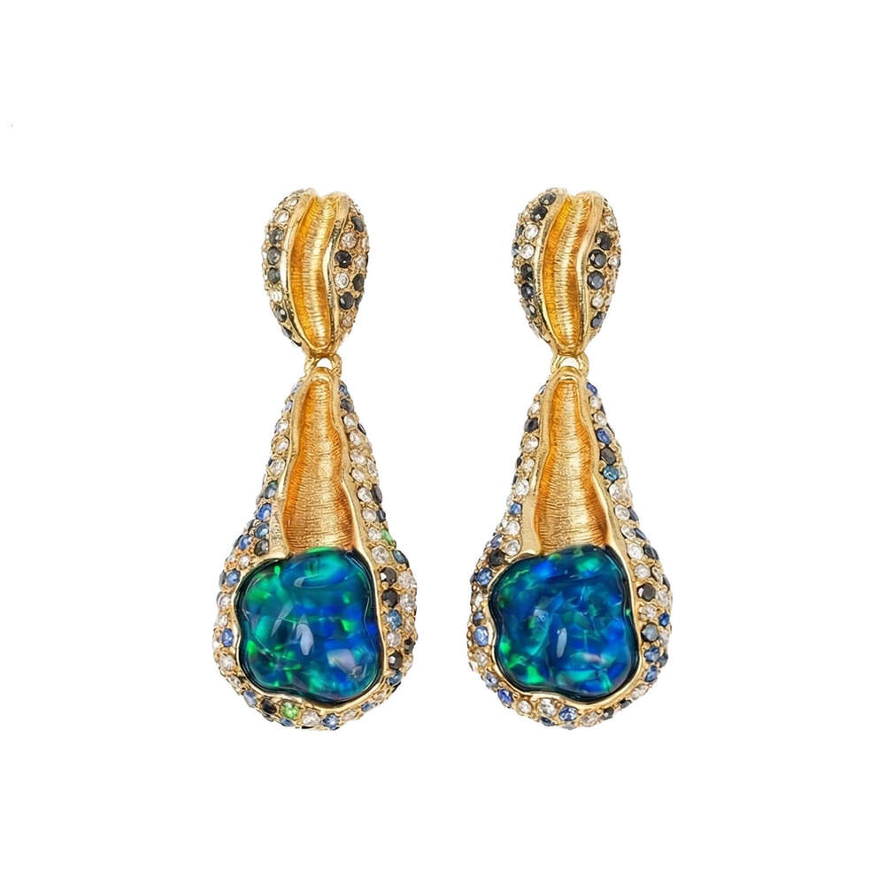 Vintage Blue Platinum Resin Pendant Earrings Irregular Exaggerated High-End Niche Design Earrings Jewelry High-Quality