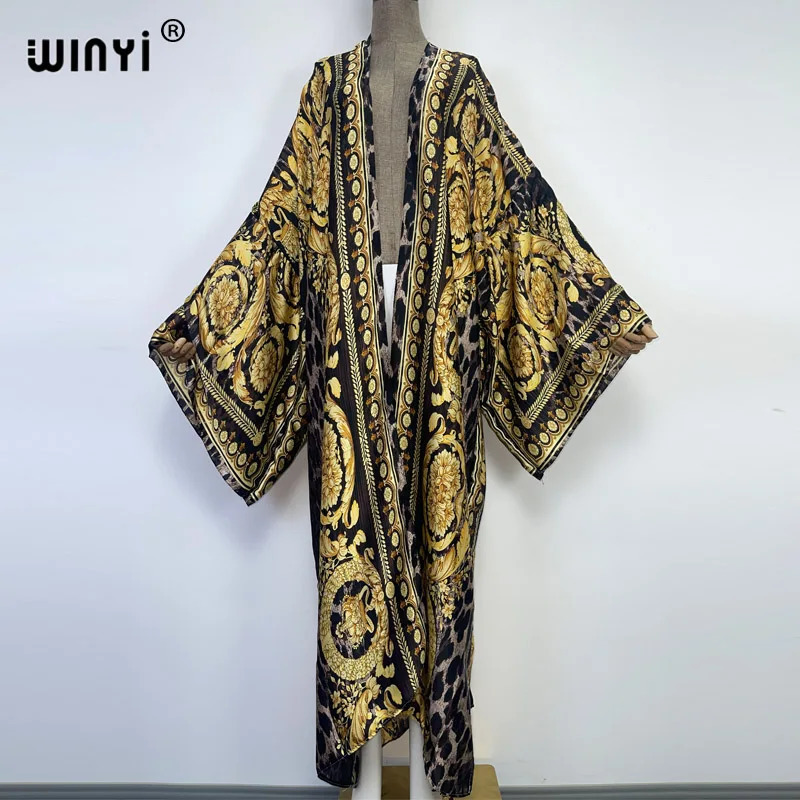 WINYI 2024 vestido longo Women Cardigan robe Cocktail sexcy Boho Maxi African Holiday Batwing Sleeve Silk Robe 260228