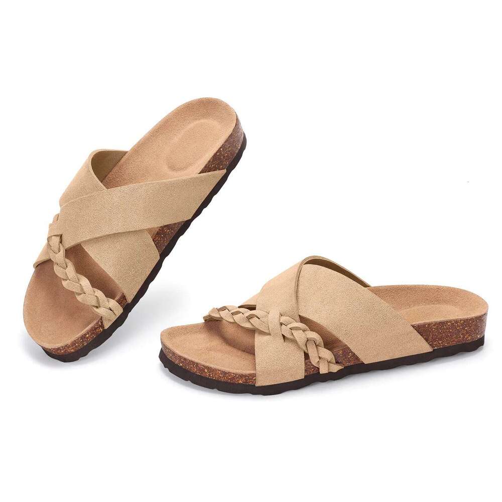 Litfun Casual With Arch Support New Cork Footbed Slides Walking Slip On Sandals Braided Straps Women's Slippers