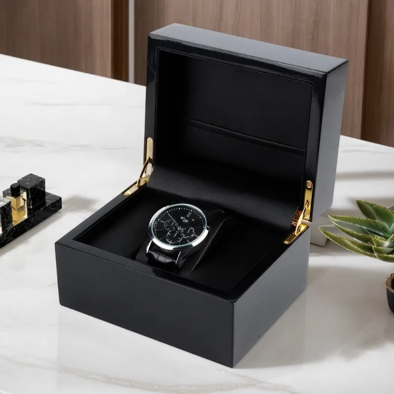 High-quality Black Watch Storage Box Wooden Leather Lining Jewelry Organizer Watch Case Box Personal Choice 260304
