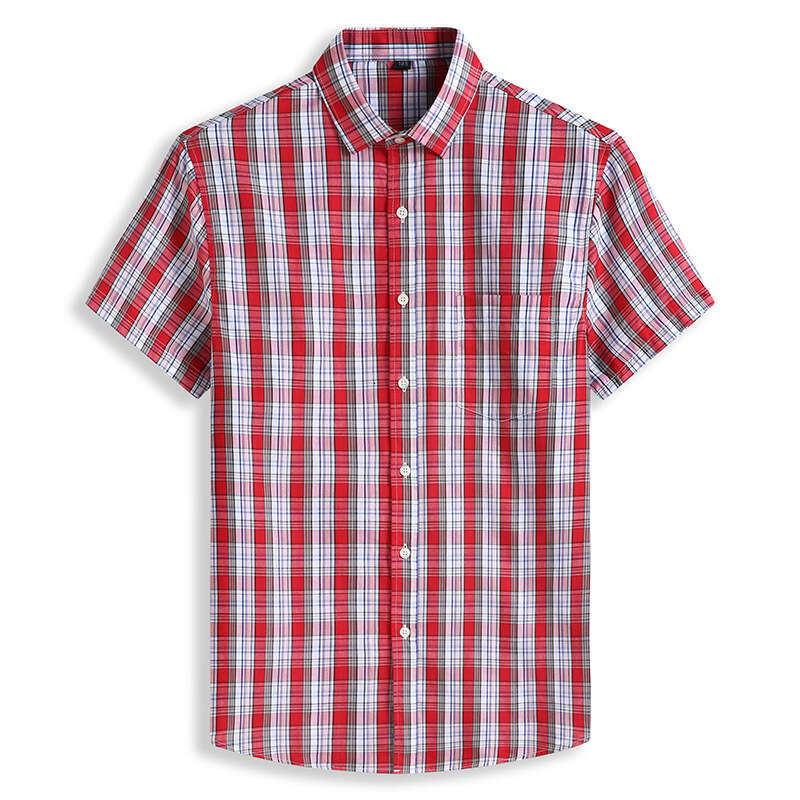 Cross-border summer plus-size plaid loose casual oversized big and tall men, yarn-dyed short-sleeve shirt for men