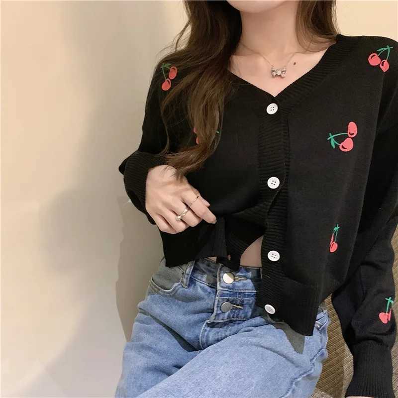 Lovely cherry heart pink short coat female spring and autumn new slimming long-sleeved sweater top M260306