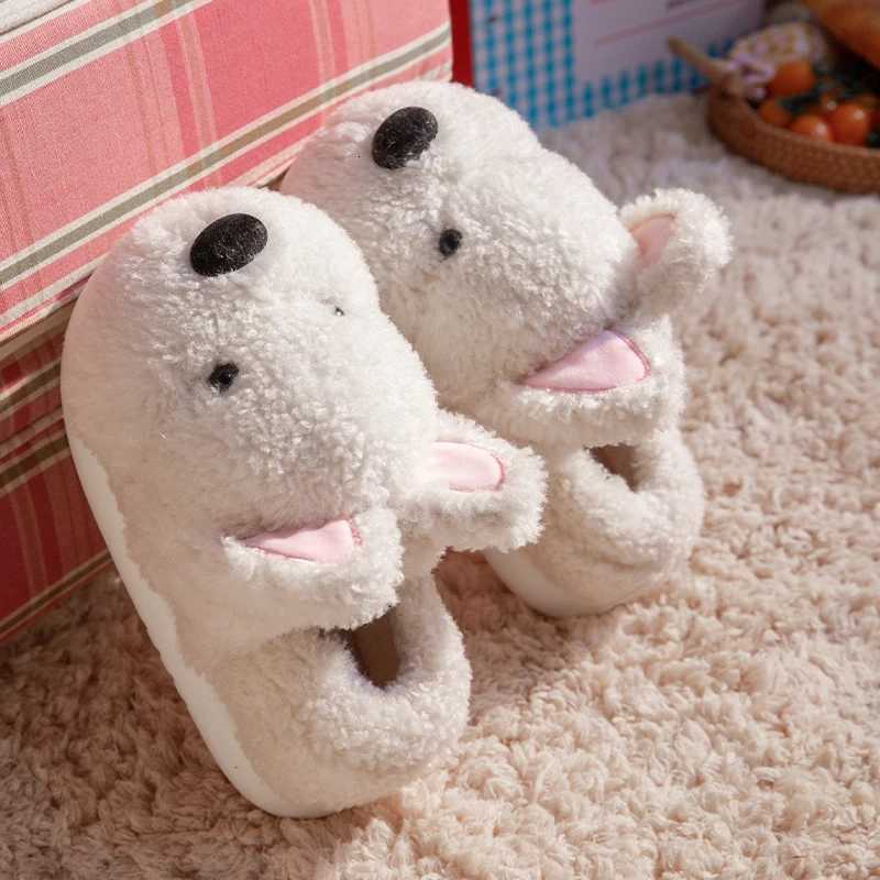 Cute Dog Cotton Slippers for Women Spring and Autumn Indoor Non Slip Winter Warm Fur Home Slippers Soft Plush Men Slippers S260305