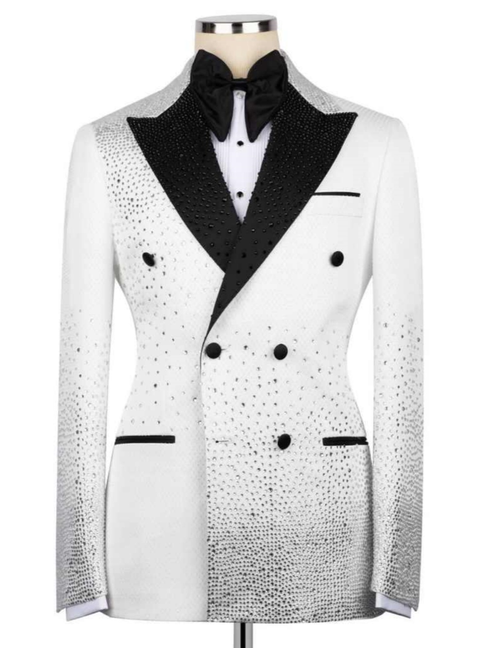 Elegant Wedding Tuxedos Beaded Double Breasted Peaked Lapel Men Suit 2 Piece Set Jacket Pant Groom Business Blazers Customized