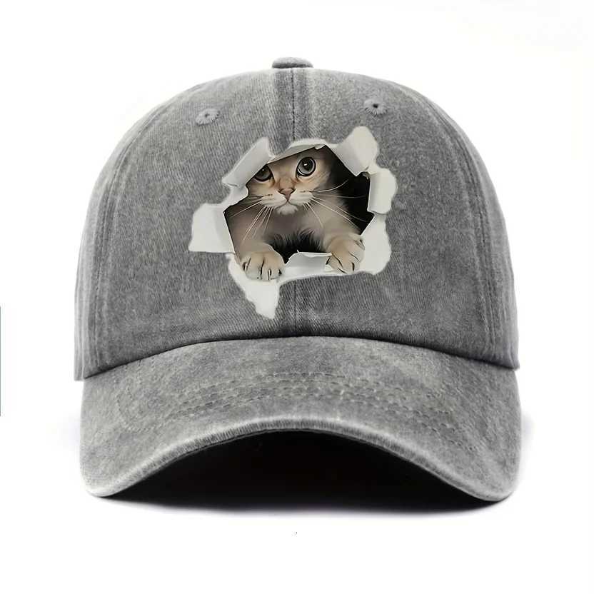 Cute cat designed baseball cap with retro sun protection and durable animal themed printing technology S260306