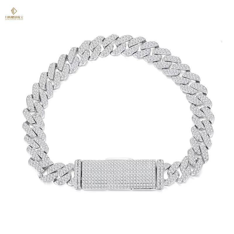 Fashion Hip Hop Jewelry Moissanite 6mm 8mm Moissanite Cuban Bracelet 925 Sterling Silver Vvs Moissanite Double Row Tennis Chain