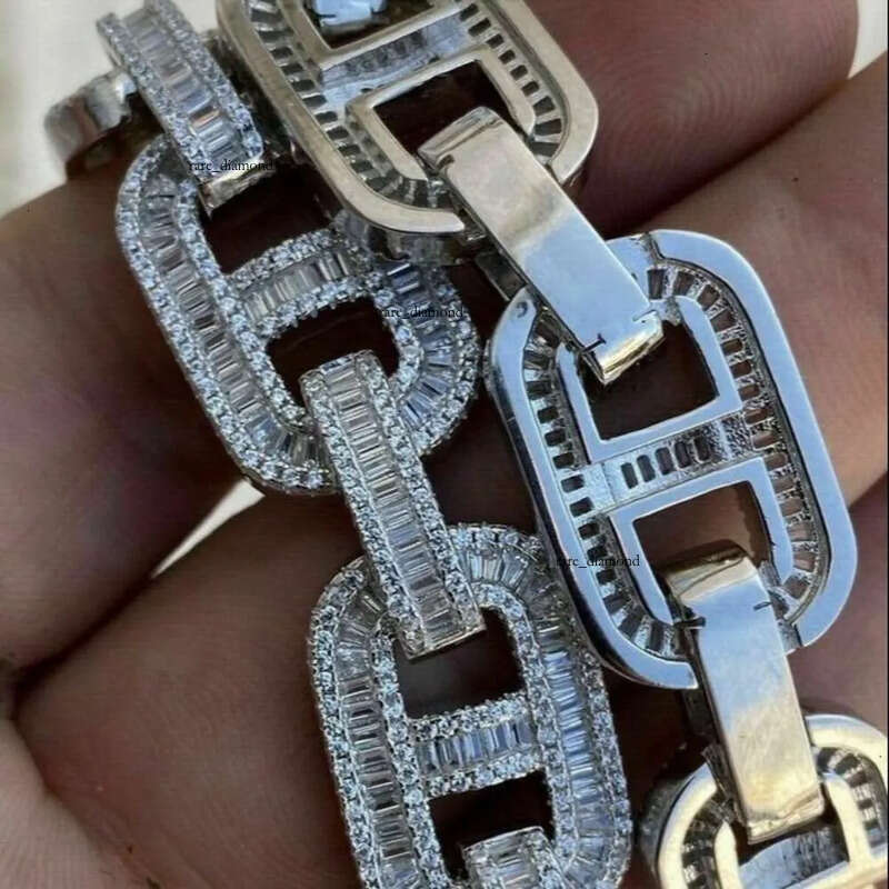 Ice out bracelet moissanite chain Vvs Cuban Chain Link Baguette Moissanite Dia Mariner