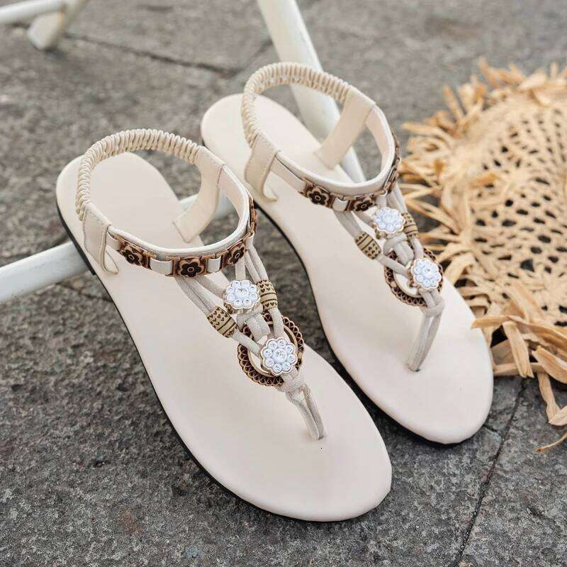 2026 New Women's Fashion Simple Sandals Summer Open Clamp Toe Elastic Band Design Flat Shoes