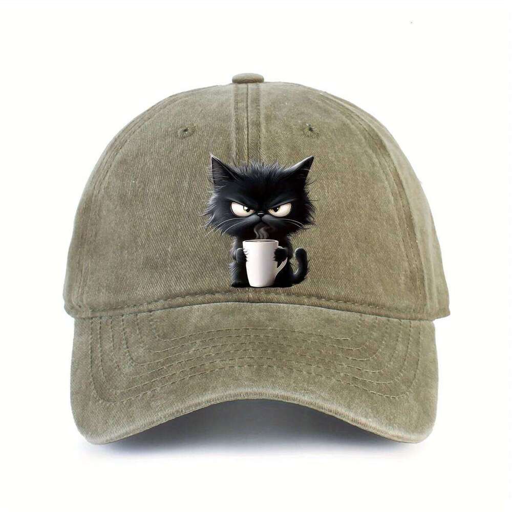 Coffee Cat Printed Baseball Hat Fashionable Men's and Women's Decoration Outdoor Sunscreen Travel Y260304