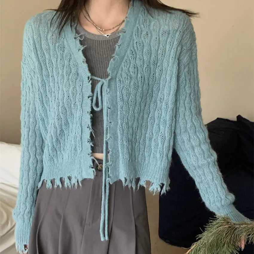 Wool Design With Lace Up and Cardigan Jacket for womens Spring and Autumn New Thin Top Loose Short Knit Sweater 2026 M260306