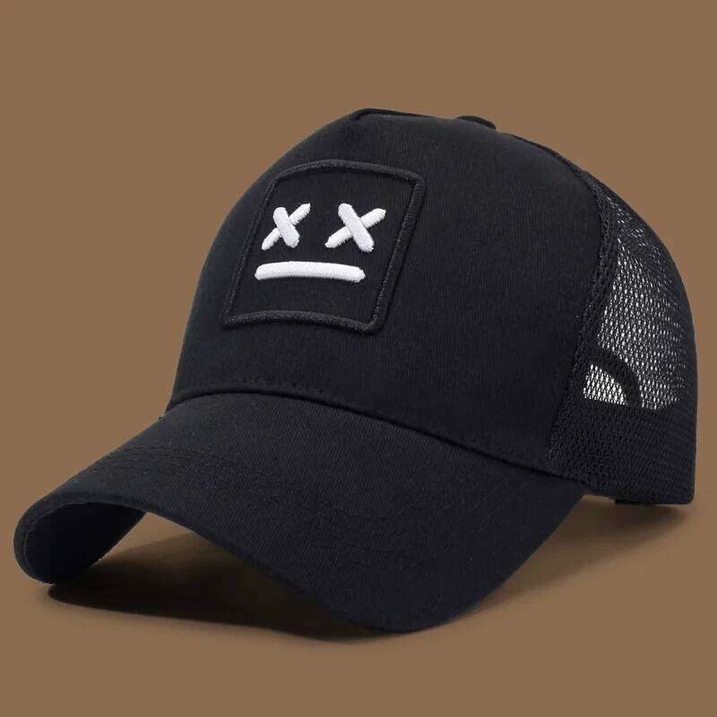 Men's smiling face embroidered baseball cap, fashionable truck driver hat, outdoor adjustable sun protection casual hat suitable Y260304