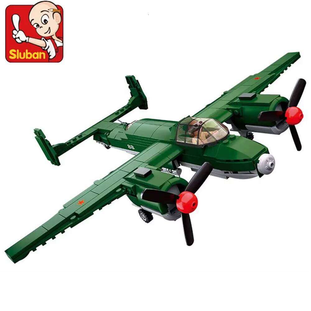 Sluban 311Pcs WWII Air Force TU-2 Medium Bomber Military Aircraft Model Educational Toy for Children Z260305
