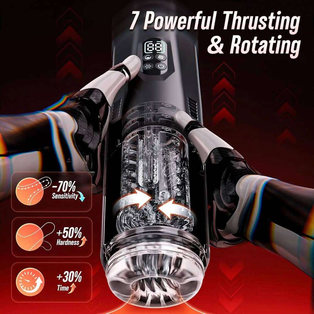 Automatic Masturbator Stroker Adult Toys with Thrusting Rotating 7 Licking Vibrating Modes Hands-Free Sex Machine Pocket Pussy W260305