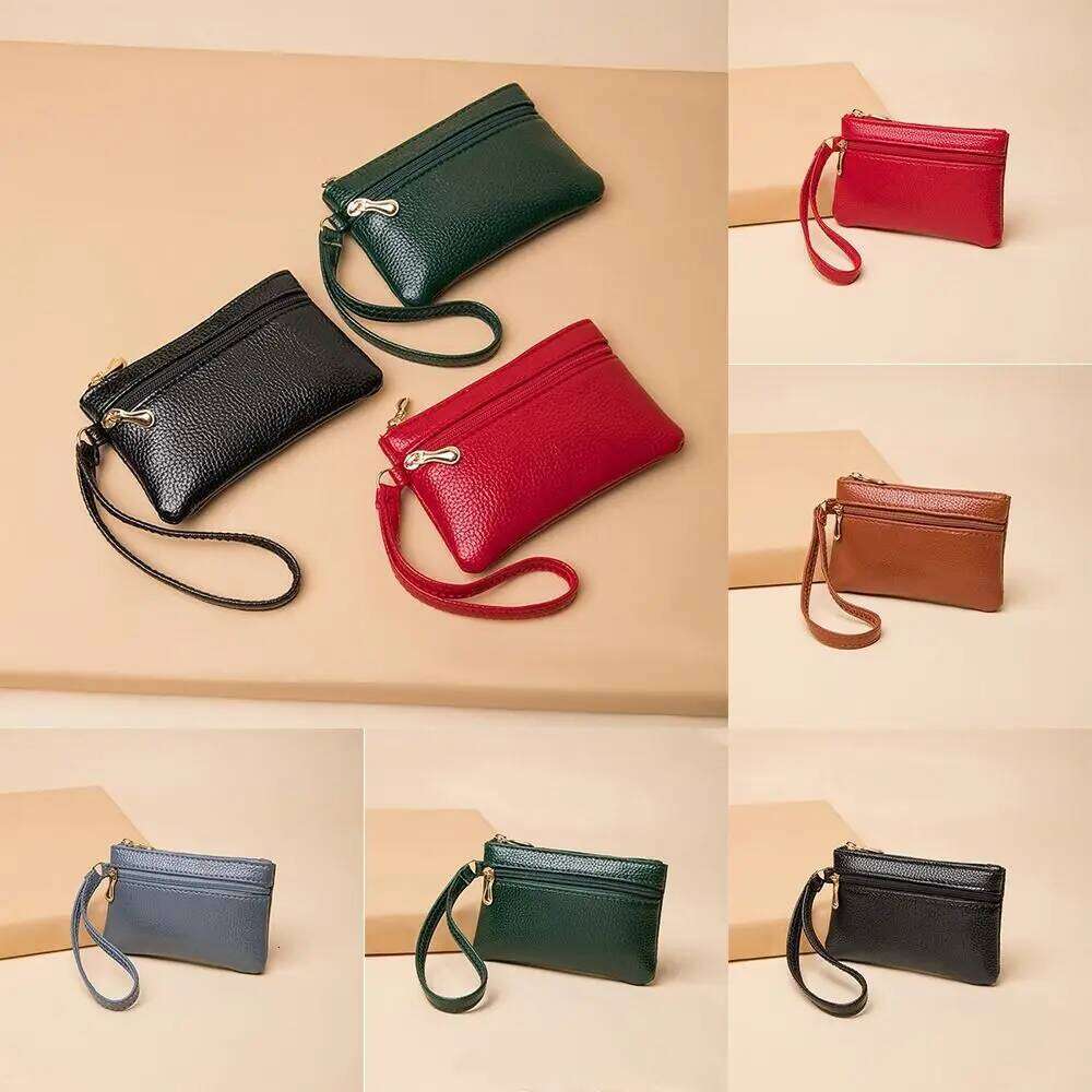 Solid Color Lichee Pattern Zipper Casual Korean Style Coin Purse Wallet Small Item Bag Outdoor C260304