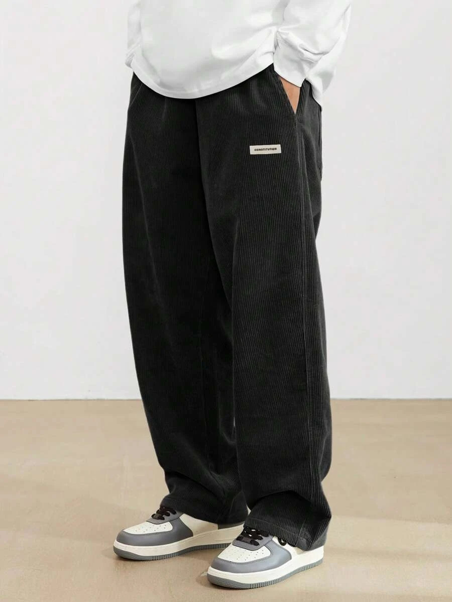 2026 fashion Mens Corduroy Straight Casual Pants spring autumn Outdoor Streetwear with Drawstring Elastic Waist 260304