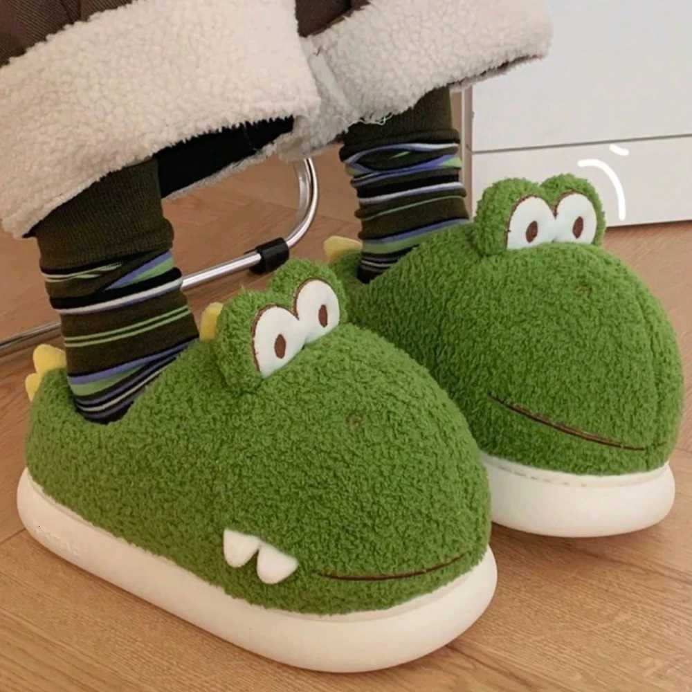 Cute Dinosaur Winter New Women Slipper Soft Heel Platform Fur Warm Indoor Comfortable Home Fluffy Home Slippers S260305