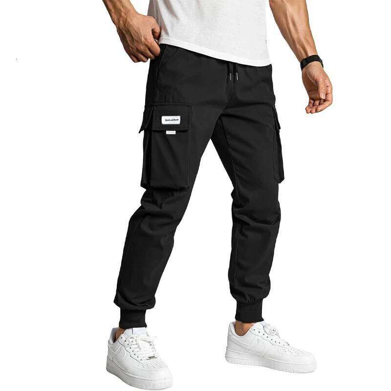Spring Men's Cargo Trousers Long Sports Sweatpants Elastic Waist Casual Drawstring Streetwear Baggy Pants for Men