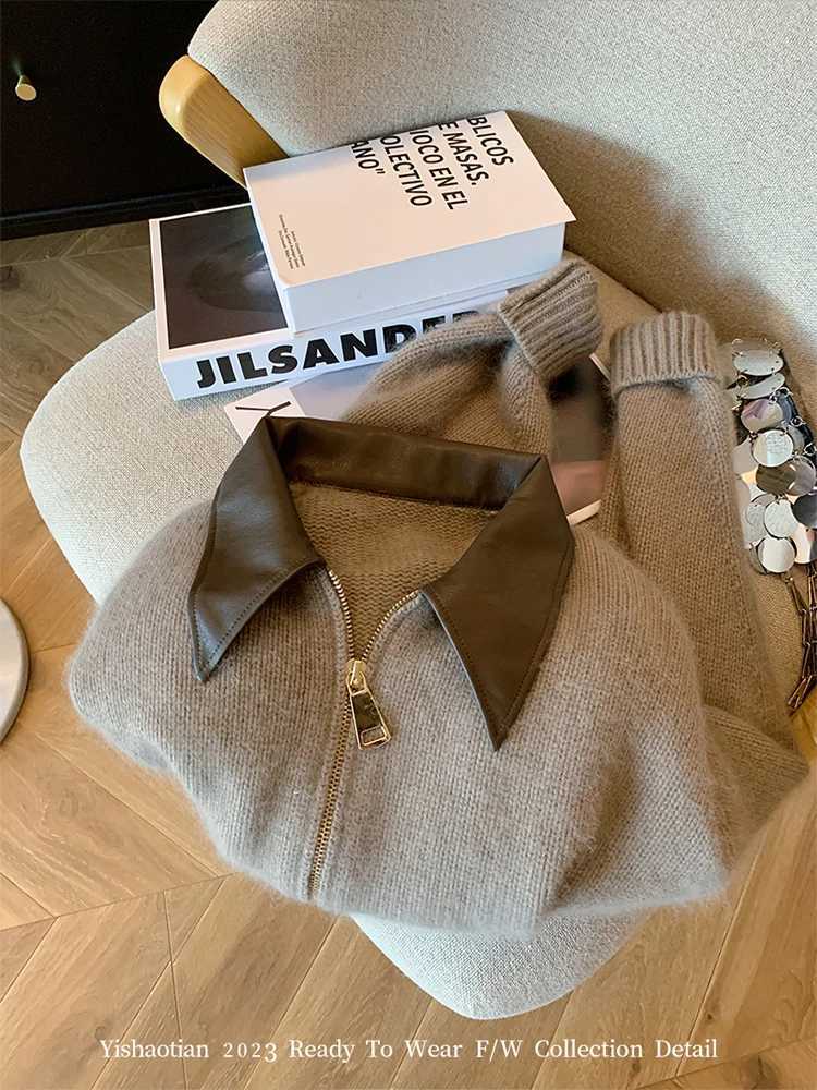 French Vintage Knitted Pullover Women Classical Oversized Sweater Turn-Down Collar Long Sleeve Cardigan Korean Y2K Streetwear M260306