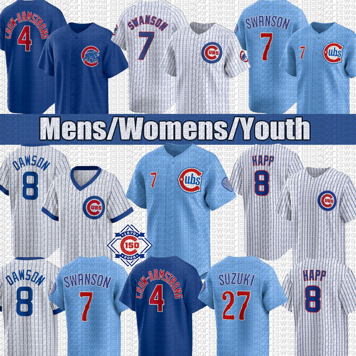 Chicagos Cubs jersey 150th Anniversary #7 Swanson #4 Crow-Armstrong #27 Suzuki #8 Happ #18 Imanaga #30 Tucker tokyo series Baseball Jersey