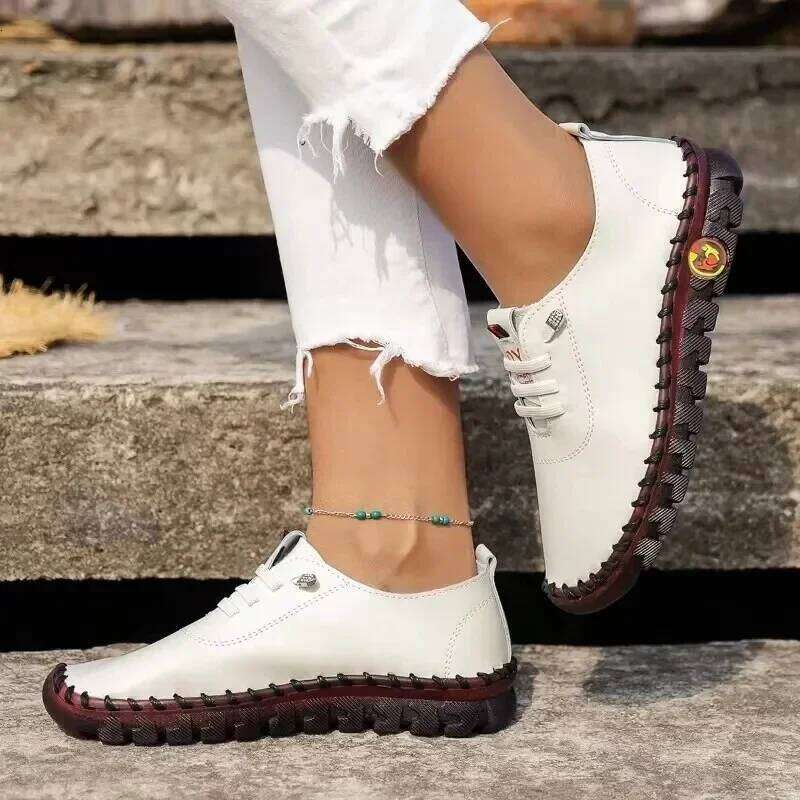 2024 New Spring Casual Women Shoes Platform Loafers 2022 Lace Up Leather Flats Slip-On Mom Shoe Mujer Zapatos Chaussure Femme
