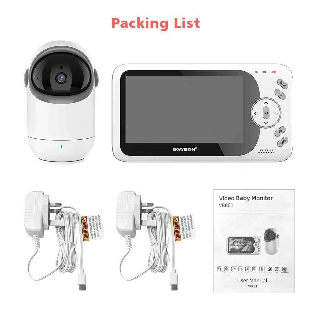 4.3 Inch Video Baby Monitor With Pan Tilt 2.4G Wireless Two Way Audio Night Vision Security Camera Babysitter VB801 26W0306