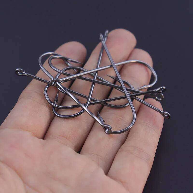 50pcs/lot Fishhooks High Carbon Steel Long Straight Shank Barbed Hooks For Fresh And Saltwater Fishing S260305