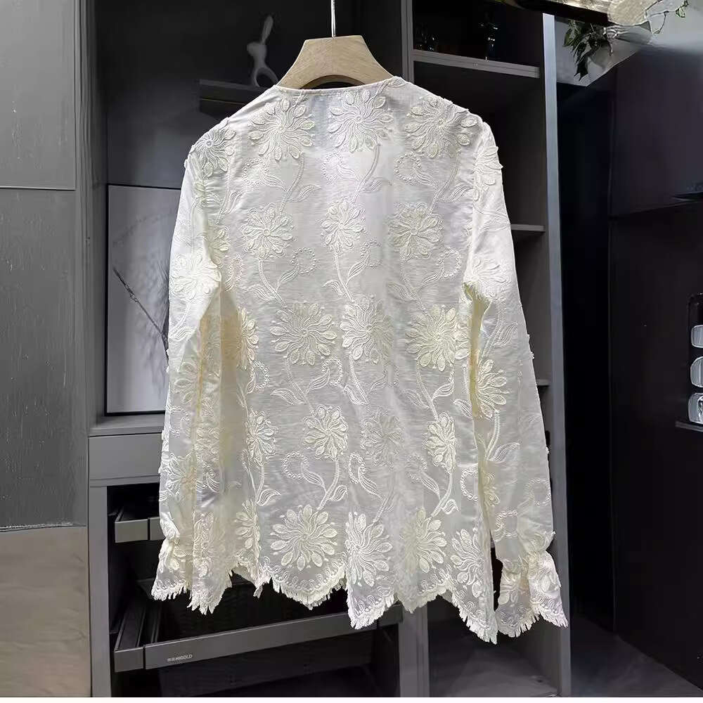 Mardi Hefxessdr Women's Leisure Blouse 2026 Spring Lace Temperament Embroidered Ladies Tops Retro Fashion Lady Shirt style shirt women's clo