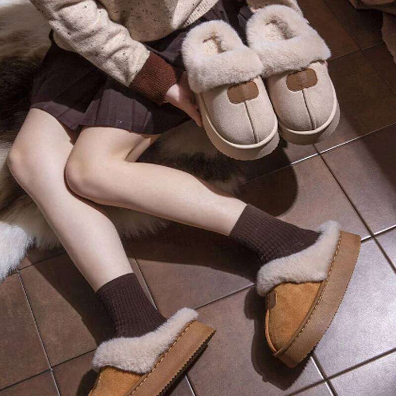 Casual Fluffy Soft Slippers for Women Plush Warm Cotton Shoes Non-Slip Platform Footwear Winter Unisex Home Slipper