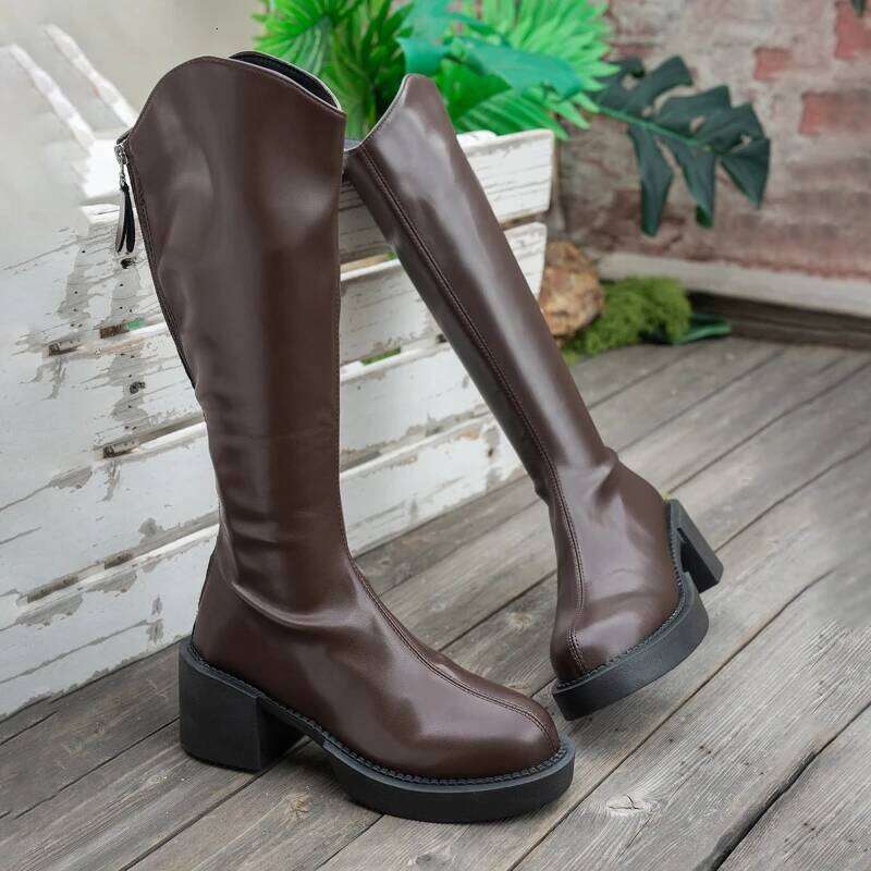 2025 Winter New Back Zipper High Heels Solid Color Comfortable Soft Bottom Fashion Casual Women's Boots