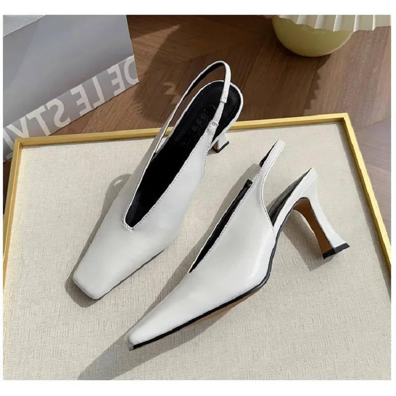 Sandals Sexy Dress Shoes Elegant Chunky High Heeeled Pumps Sexy Pointed Toe Evening Shoes Women Shoes V Cut Shoes 260306