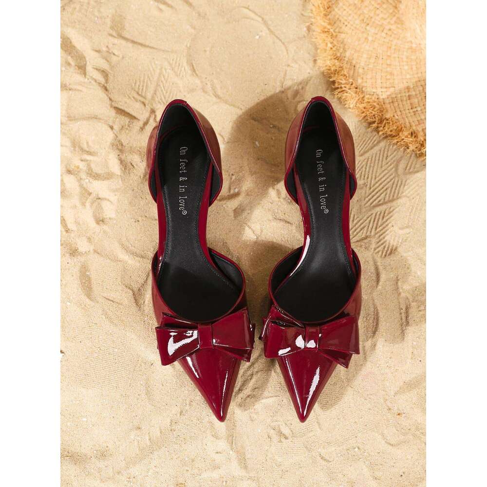 Women Bow Decorated Fashion Elegant Patent Leather Stiletto Comfortable Simple and Versatile High Heels