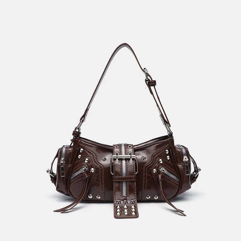 Women S Y K Punk Vintage Shoulder Purse PU Leather Gothic Rivet Handbag Waist Bag Luxury Black Cross Body Bags With Spikes TIANOUDAISHU