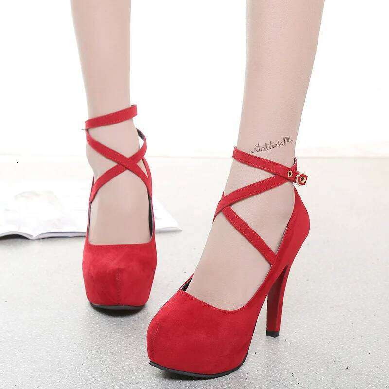 2024 Summer Outdoor Dress Ankle Bukle Strap Women's Pumps Round Toe Thin for Women High Heel Shallow Shoes