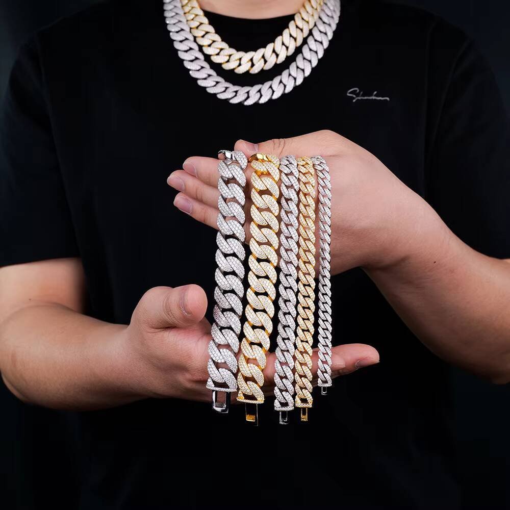 Factory Wholesale Custom 8-20mm Mossanite Diamond Hiphop Jewelry Men 925 Silver Arc Style Miami Cuban Link Moissanite Bracelet