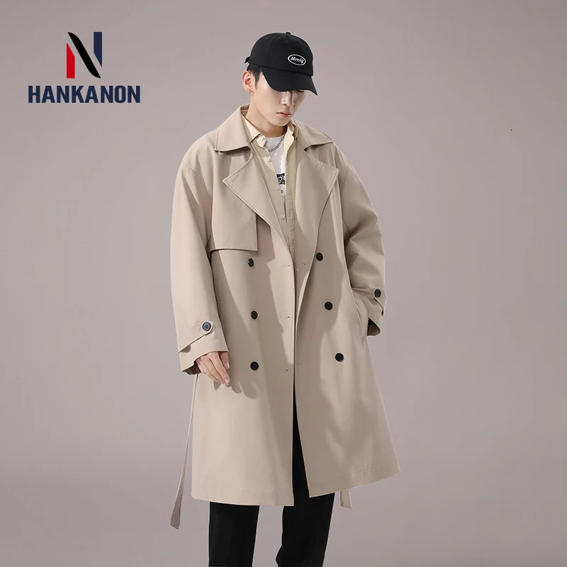 Business Casual Doublebreasted Mens Long Trench Coat Solid Color Elongated Jacket Youthful Classic CoatOversized 260302