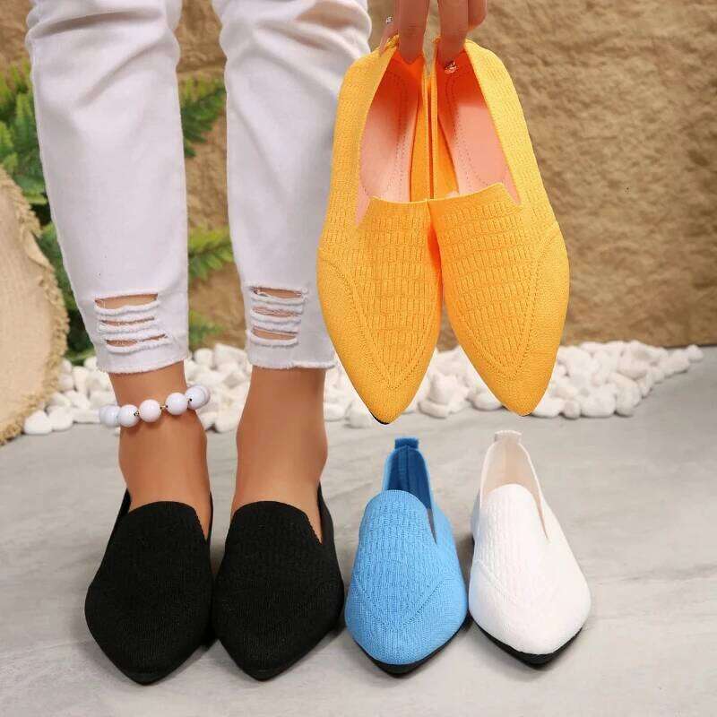 2025 New Pointed Flat Summer Solid Color Shallow Mouth Slip on Casual Mesh Breathable Women's Shoes