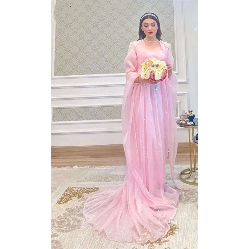 Customized Evening Organza Pearl Beading Prom A-Line Square Neck Bespoke Occasion Gown Long Dresses Sexy Casual