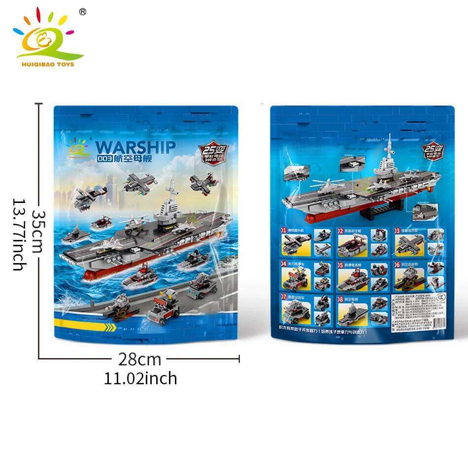 HUIQIBAO 562pcs 8in1 Military Ship Aircraft Cruiser Building Blocks Army Weapon Warship Truck Bricks City Toy for Children Gift Z260306