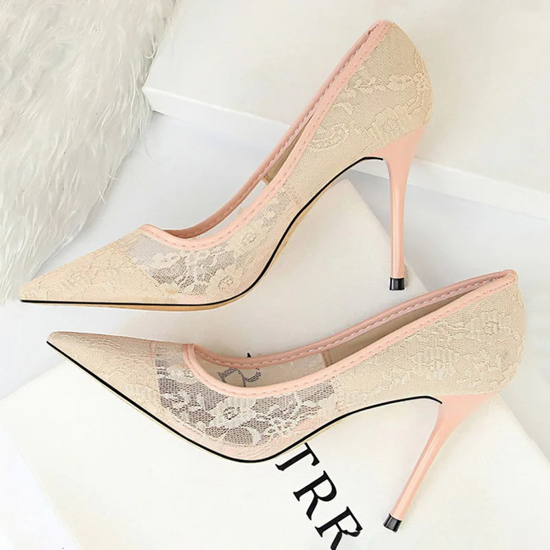 BIGTREE Shoes Mesh Hollow Lace Woman Pumps 2026 Spring Women Heels Sexy Party Shoes Thin Stiletto Heels Women Shoes 6 Colour 260306