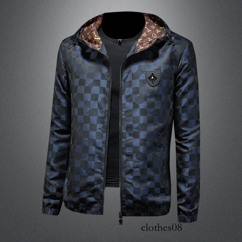 Trendy Plaid Hooded Jaet Men's 2026 New Spring Autumn Casual Haome High-End Feel Outerwear Polyester Long Sve Zipper