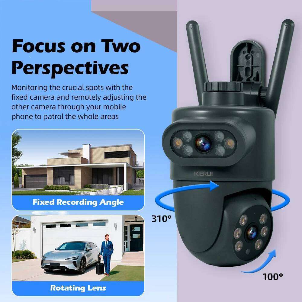 KERUI Tuya Smart 5K 10MP Dual Lens Outdoor Pan/Tilt Home Security Wi-Fi Camera 360 Motion Tracking Works With Alexa 26W0306