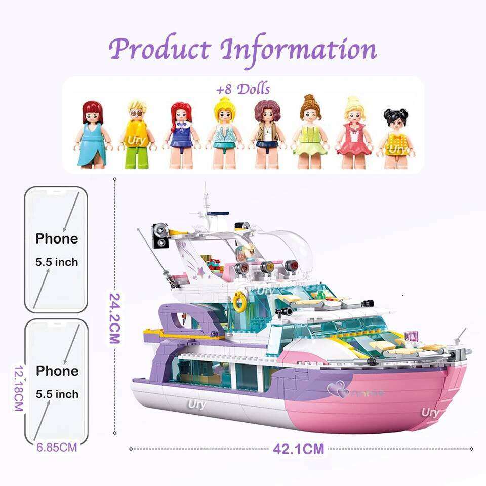 Sluban Friends Luxury Yacht Boat Party Cruise Vessel Model Building Blocks Ship Set Sea 8 Figures MOC Toy for Girl Birthday Gift Z260305