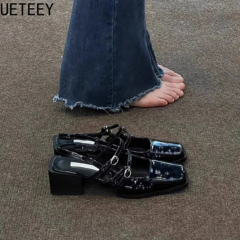 Retro Style Summer Thick Heel Women Sandals Fashion Square Toe Singbacks Shoes Ladies Elegant Party Dress Sandalias 260303